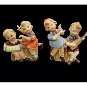 Vintage L&M Lipper & Mann Boy Girl Figure Sconce Wall Pocket Pair Japan 1956